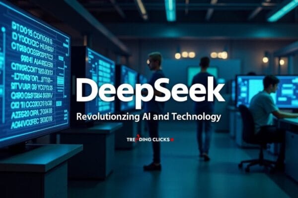 Deepseek Explained: The Rising Star Of China’s Tech Industry Futuristic tech lab with AI algorithms, robots, and engineers working together, representing Deepseek's innovative technology.